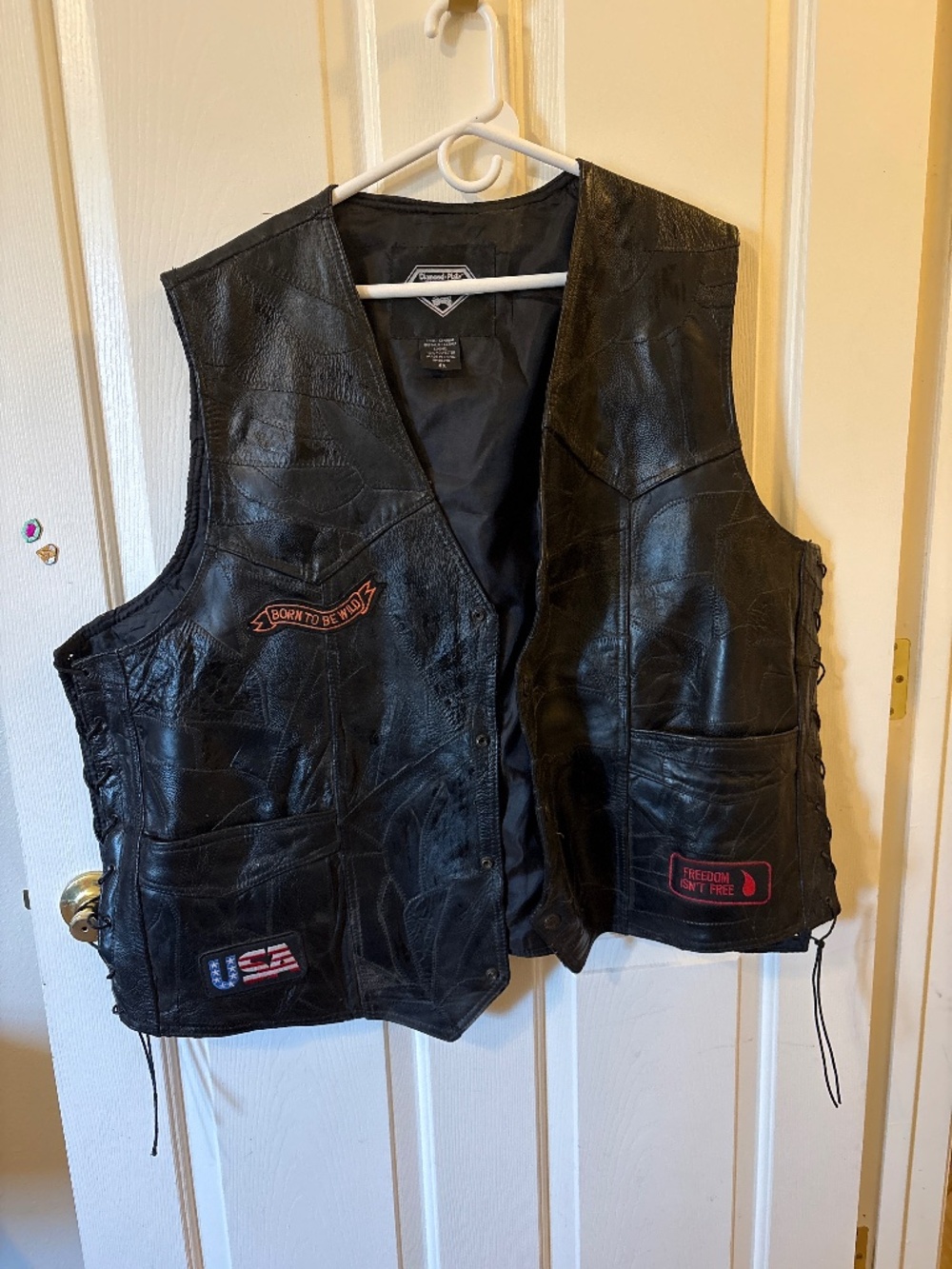Diamond-Plate Buffalo Leather Biker Vest - 4X
